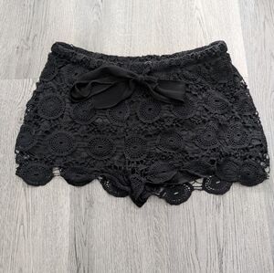 Black Lace Crochet Shorts Whimsigoth Coquette Goth Elastic Waist M